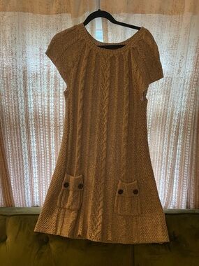 Style & Co. Cable Knit Sweater Dress in Camel Brown